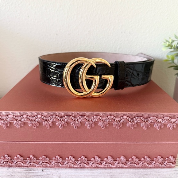 New! Gucci Exclusive! Caiman Millennium GG Buckle Belt Size 70 - Picture 1 of 9
